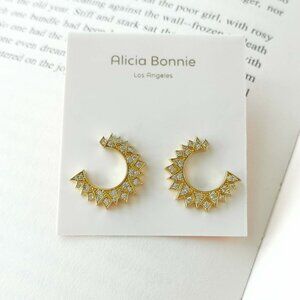 NEW Alicia Bonnie Sunburst Gold White Crystal Stud Earrings Authentic
